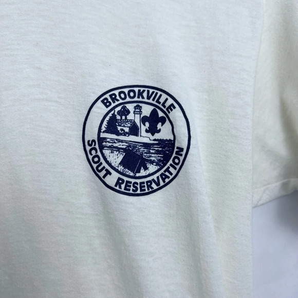 Vtg Boy Scout 70s/80s Brookville Scout Reservation White & Blue T-Shirt Size M - Picture 5 of 9